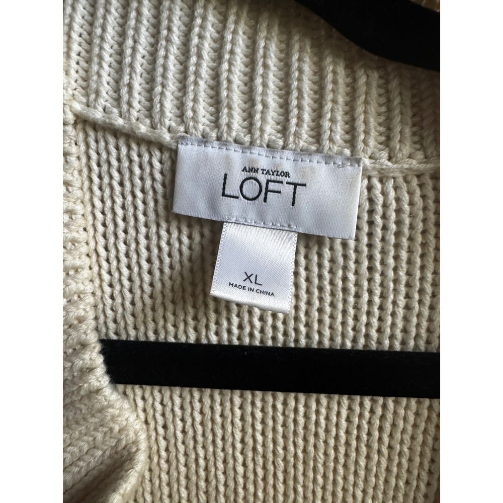 Ann Taylor LOFT Cream Cable Knit Open Front Cardigan Short Sleeve Sweater XL - Picture 2 of 4